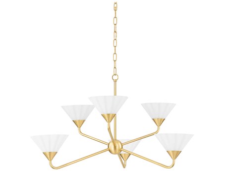 Mitzi Kelsey 6-Light Aged Brass Glass Candelabra Chandelier