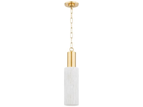 Mitzi Corissa 1-Light Aged Brass Ceramic Whitewash Bisque Cylinder Mini Pendant