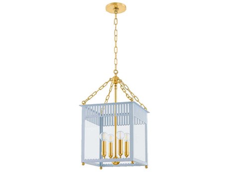 Mitzi Rosalie 4-Light Aged Brass Soft Arctic Blue Lantern Pendant
