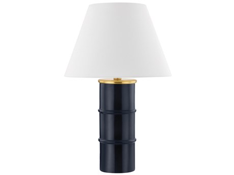 Mitzi Banyan Aged Brass White Linen Blue Buffet Lamp