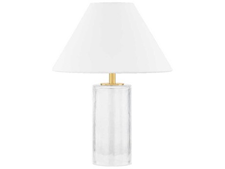Mitzi Mandy Aged Brass White Linen Clear Table Lamp