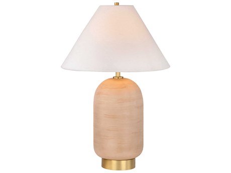 Mitzi Raven Aged Brass White Linen Fabric Pink Buffet Lamp