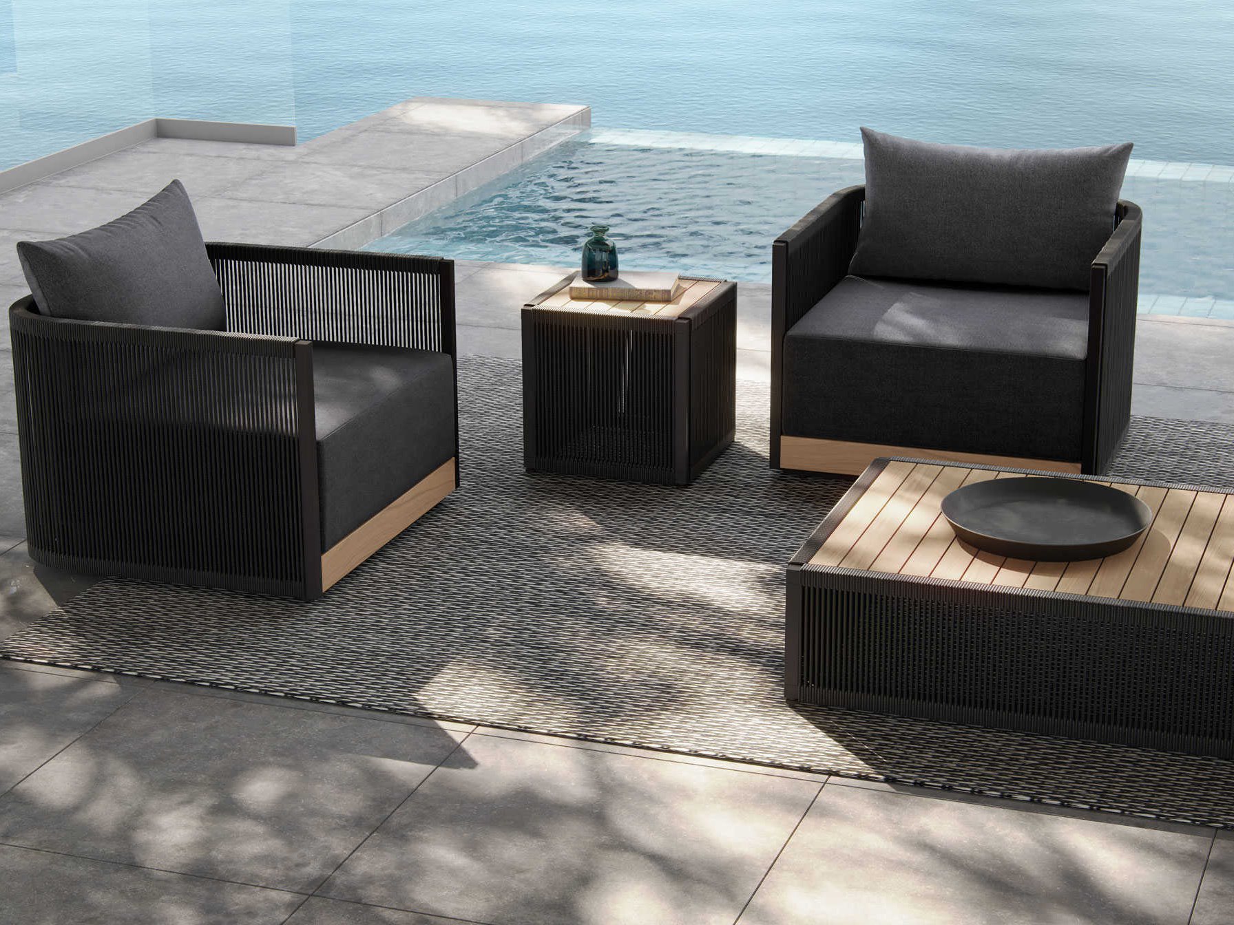 Modloft Outdoor Clifton Conversation Patio Lounge Set MLOMD1014BLKSET3