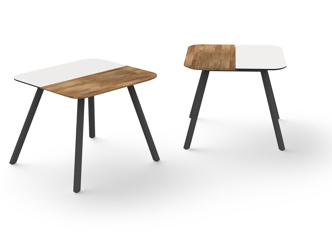 MamaGreen Daisy Aluminum Square HPL/Teak Top Chat Table