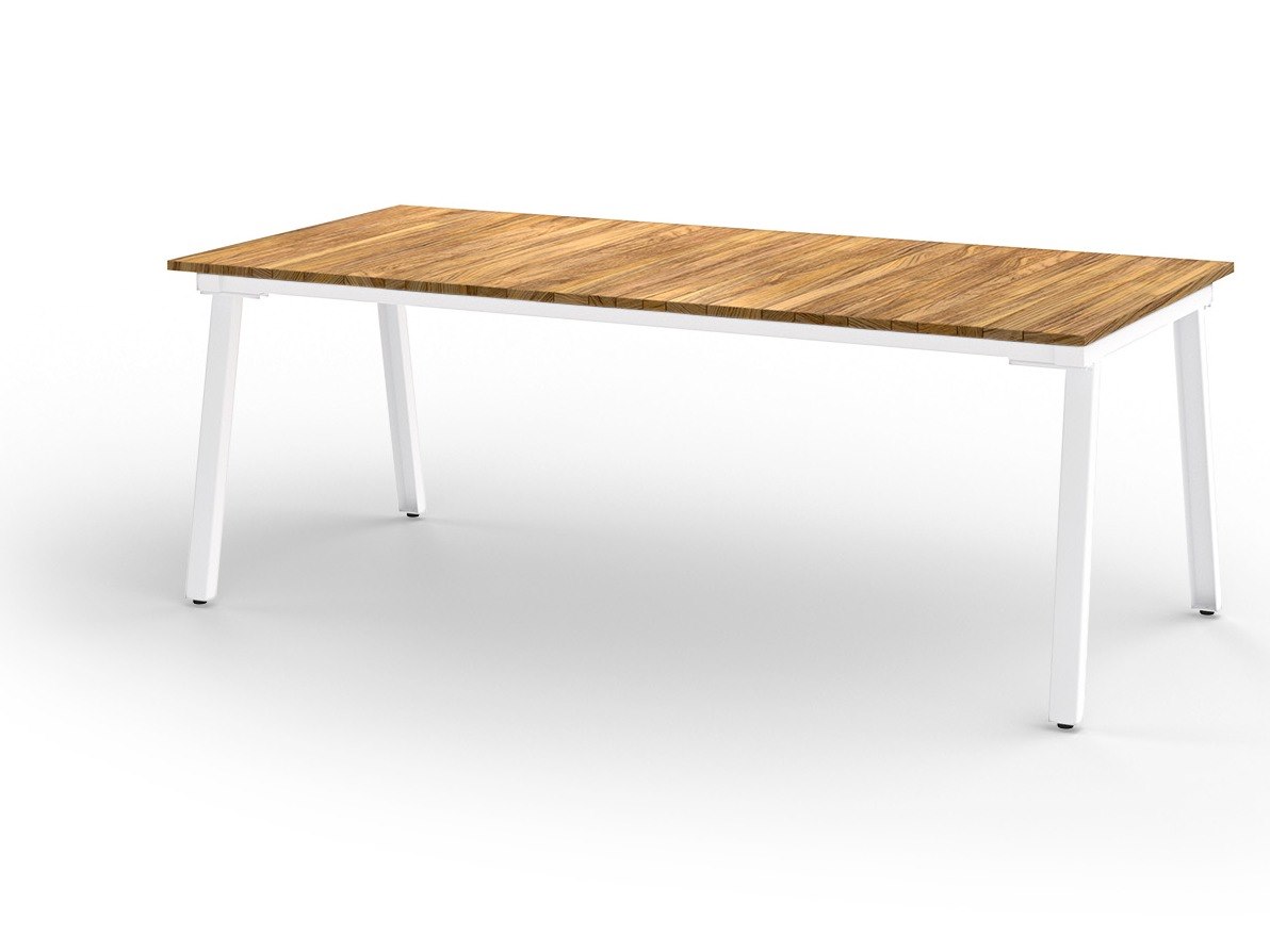 MamaGreen Maxximus Steel Rectangular Teak Top Dining Table