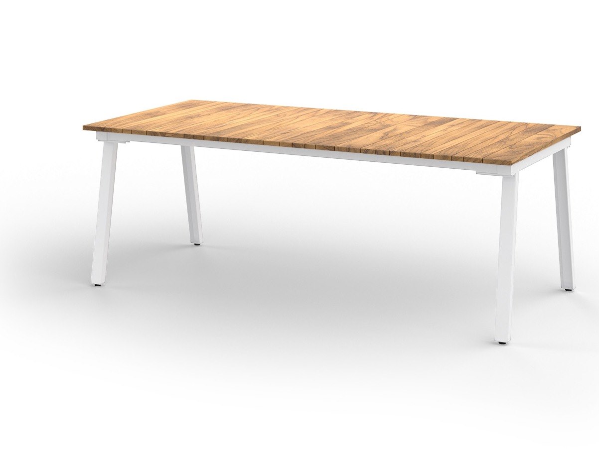 MamaGreen Maxximus Steel Rectangular Teak Top Dining Table