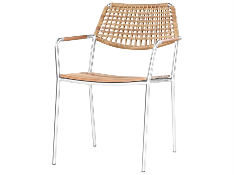 MamaGreen Meika Steel Teak Stackable Patio Dining Arm Chair