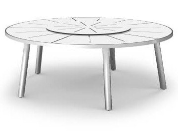 MamaGreen Meika Steel Round HPL Top Dining Table with Rotating Tray