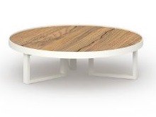 MamaGreen Munia Aluminum Round Teak Top Low Coffee Table