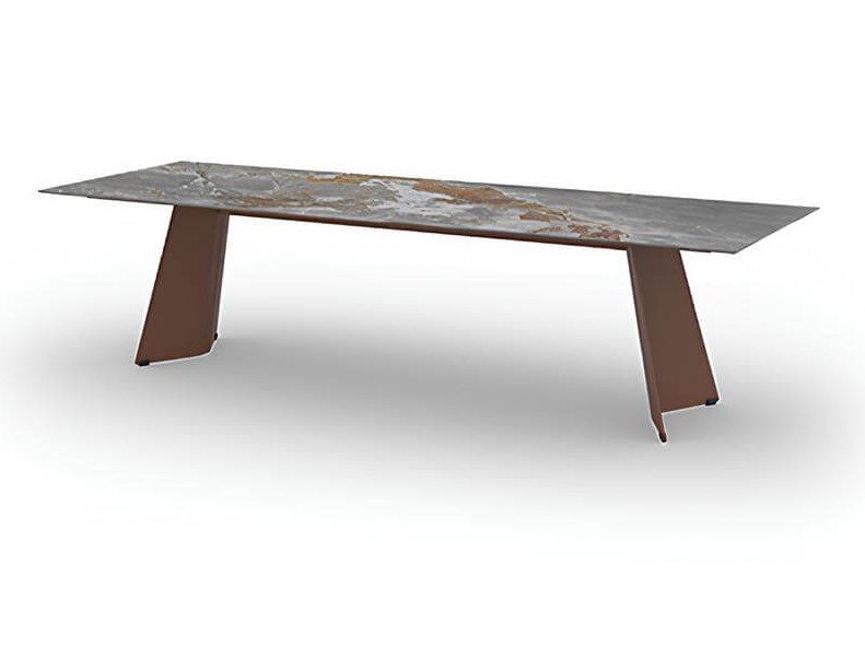 Mamagreen Prado Stainless Steel 120" x 39.5" Rectangular Dining Table in Sintered Stone Top