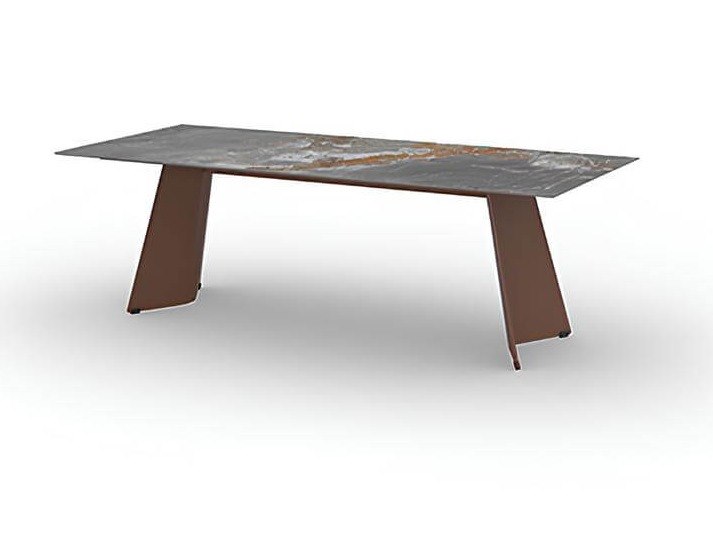 Mamagreen Prado Stainless Steel 94.5" x 39.5" Rectangular Dining Table in Sintered Stone Top