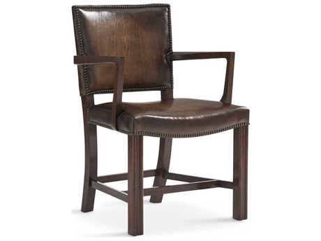 Mr. & Mrs. Howard Armand Walnut Wood Brown Upholstered Arm Dining Chair