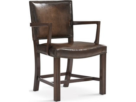 Mr. & Mrs. Howard Armand Walnut Wood Brown Leather Arm Dining Chair