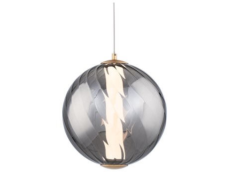 Modern Forms Swirly 1-Light Smoke Glass Aged Brass Globe Mini Pendant