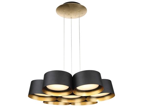 Modern Forms Marimba 7-Light Black Gold Leaf Glass LED Drum Pendant