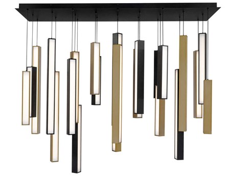 Modern Forms Chaos 23-Light Black Aged Brass Geometric Linear Island Pendant