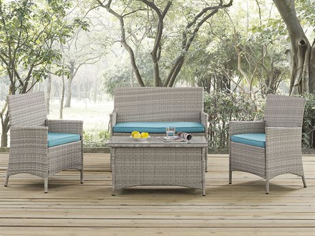 Modway Outdoor Bridge Light Gray Wicker 4 Piece Lounge Set In Modway Outdoor Bridge Light Gray Wicker 4 Piece Lounge Set in Turquoise - Modway Outdoor Bridge Light Gray Wicker 4 Piece Lounge Set In