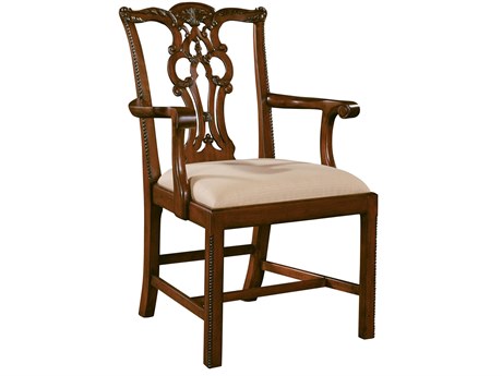Maitland Smith Massachusetts Mahogany Wood Brown Upholstered Arm Dining Chair