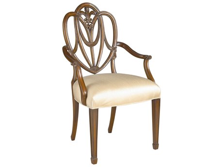 Maitland Smith Heart Mahogany Wood Brown Upholstered Arm Dining Chair