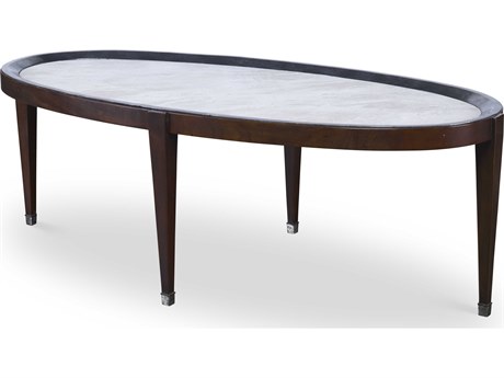 Maitland Smith Winthrop Oval Stone Dark Walnut Cocktail Table
