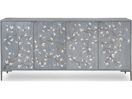 Maitland Smith Blossom Chiffonier 78" Walnut Wood Gray Sideboard