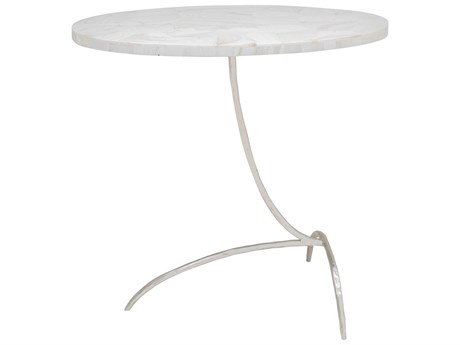 Maitland Smith Float Round Stone White Silver End Table