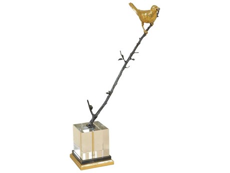 Maitland Smith Ebony Bronze Bird Branch Sculpture