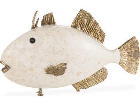 Maitland Smith Crystal Stone / Brass Trigger Fish Decorative Sculpture