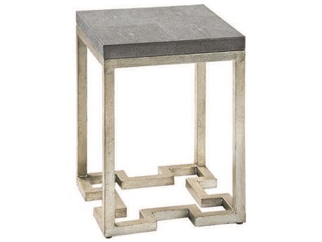 Maitland Smith Geometric Square Faux Leather Silver Leaf End Table
