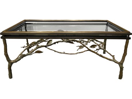 Maitland Smith Twig Rectangular Glass Antiqued Brass Cocktail Table