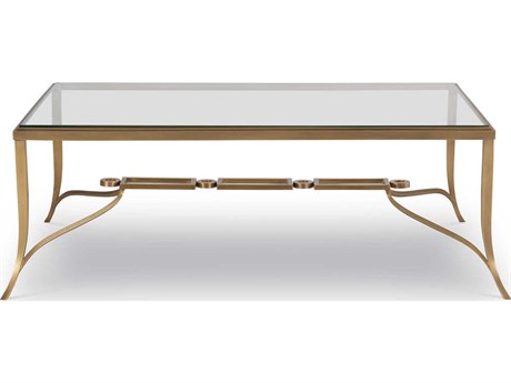 Maitland Smith Cortona Rectangular Glass Antiqued Brass Cocktail Table