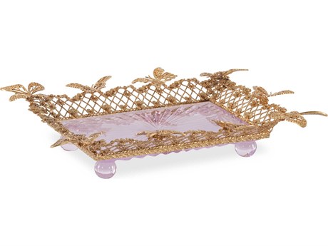 Maitland Smith Pink Crystal Pink Carved Butterfly Tray