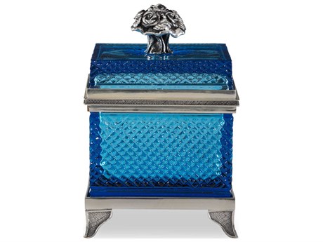 Maitland Smith Blue Carved Crystal Box