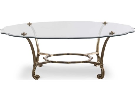 Maitland Smith Round Glass Polished Brass Cocktail Table