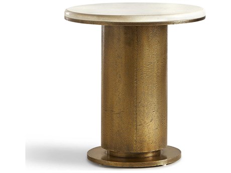 Maitland Smith Round Marble White Antique Satin Brass End Table