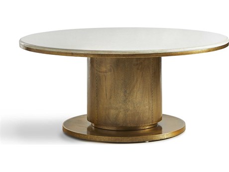 Maitland Smith Round Marble White Antique Satin Brass Cocktail Table