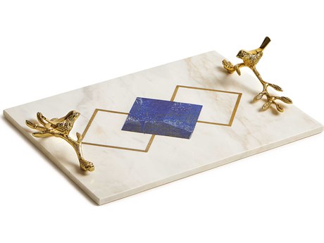 Maitland Smith Lapis / Polished Cass Brass Blue Marble Inlay Tray