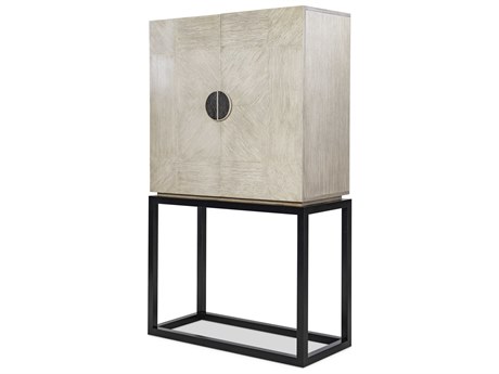 Maitland Smith Beige Oak Wood Bar Cabinet
