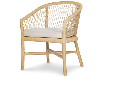 Maitland Smith Rattan Brown Upholstered Arm Dining Chair