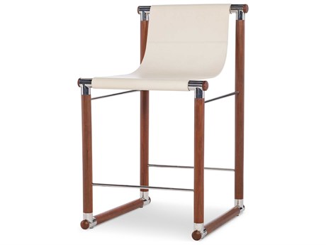 Maitland Smith Leather Walnut Wood Counter Stool