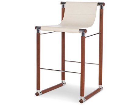Maitland Smith Leather Walnut Wood Bar Stool