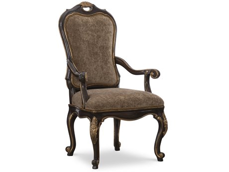 Maitland Smith Aria Mahogany Wood Brown Upholstered Arm Dining Chair