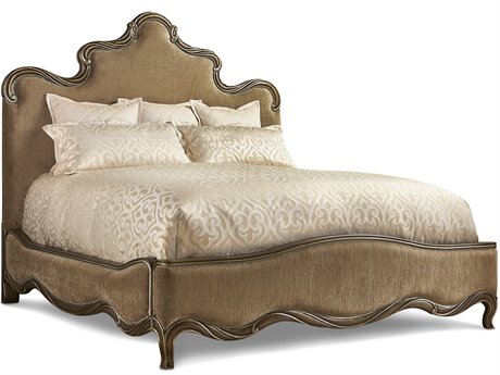 Maitland Smith Grand Traditions Bronzed Silver Brown Mahogany Wood Upholstered King Panel Bed