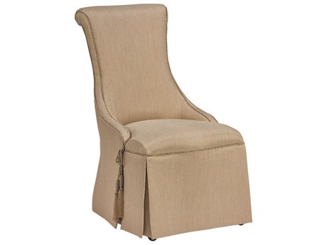 Maitland Smith Majorca Mahogany Wood Beige Upholstered Side Dining Chair