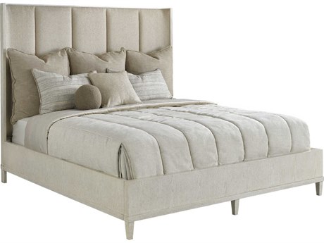 Maitland Smith Ensemble Beige Ash Wood Upholstered King Panel Bed