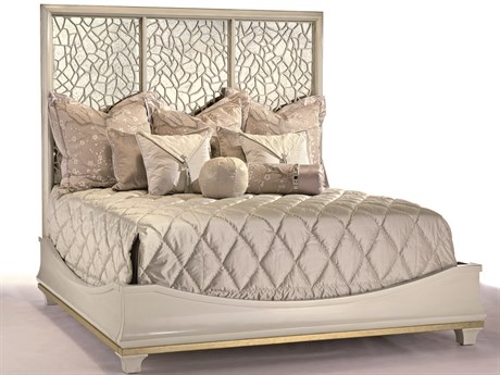 Maitland Smith Himalaya Deco Silver Gray Beech Wood King Panel Bed