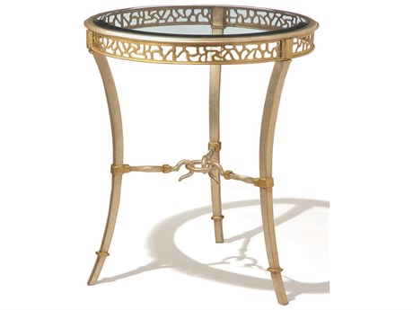 Maitland Smith Bolero Round Glass Burnished Silver Venetian Gold End Table