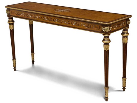 Maitland Smith Finneas Rectangular Wood Myrtle Burl Gold Console Table