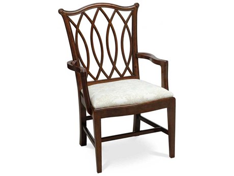 Maitland Smith Patron Mahogany Wood Brown Upholstered Arm Dining Chair