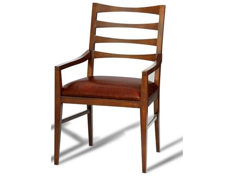 Maitland Smith Walter Leather Rosewood Brown Upholstered Arm Dining Chair